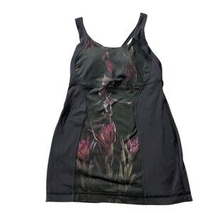 Lululemon Black Floral Tank with Pretty Bloom Design Sleek Lululemon magic